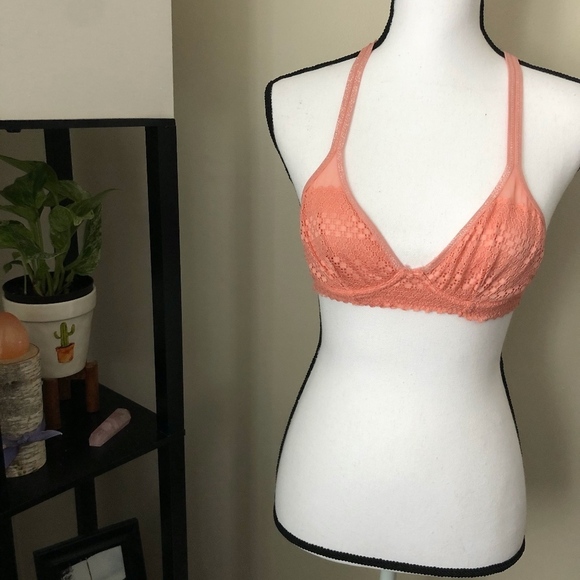 **AERIE* Coral Pink Sheer Cross Back Bra Size 32B - Picture 1 of 4